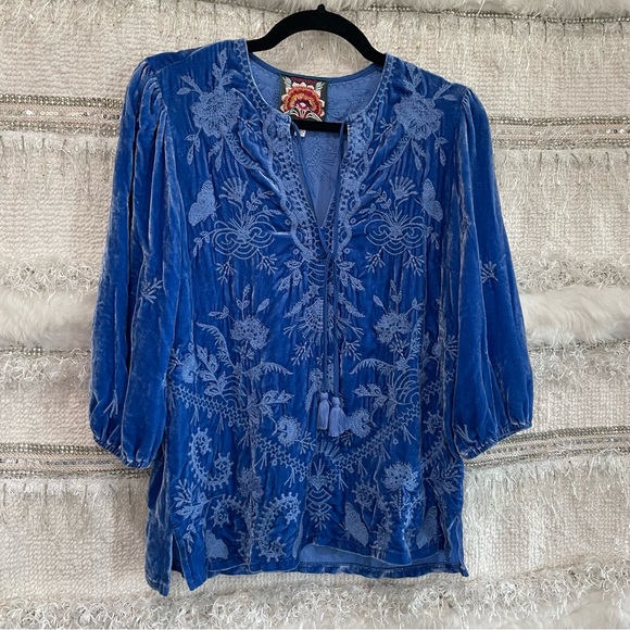 Johnny Was Tops - Johnny Was Cobalt Blue Arzella Relaxed Velvet Blouse